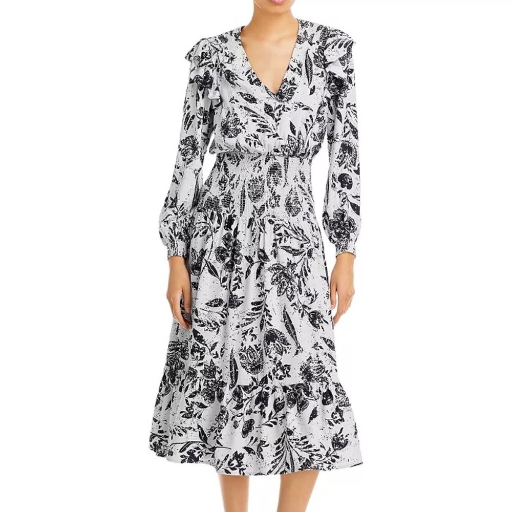NWT AQUA SMOCKED FLORAL PRINT MIDI DRESS